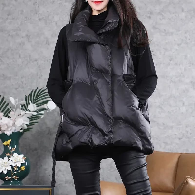 Gilet à col roulé en coton rembourré pour femme, gilet chaud, épissage irrégulier, grande taille, hi