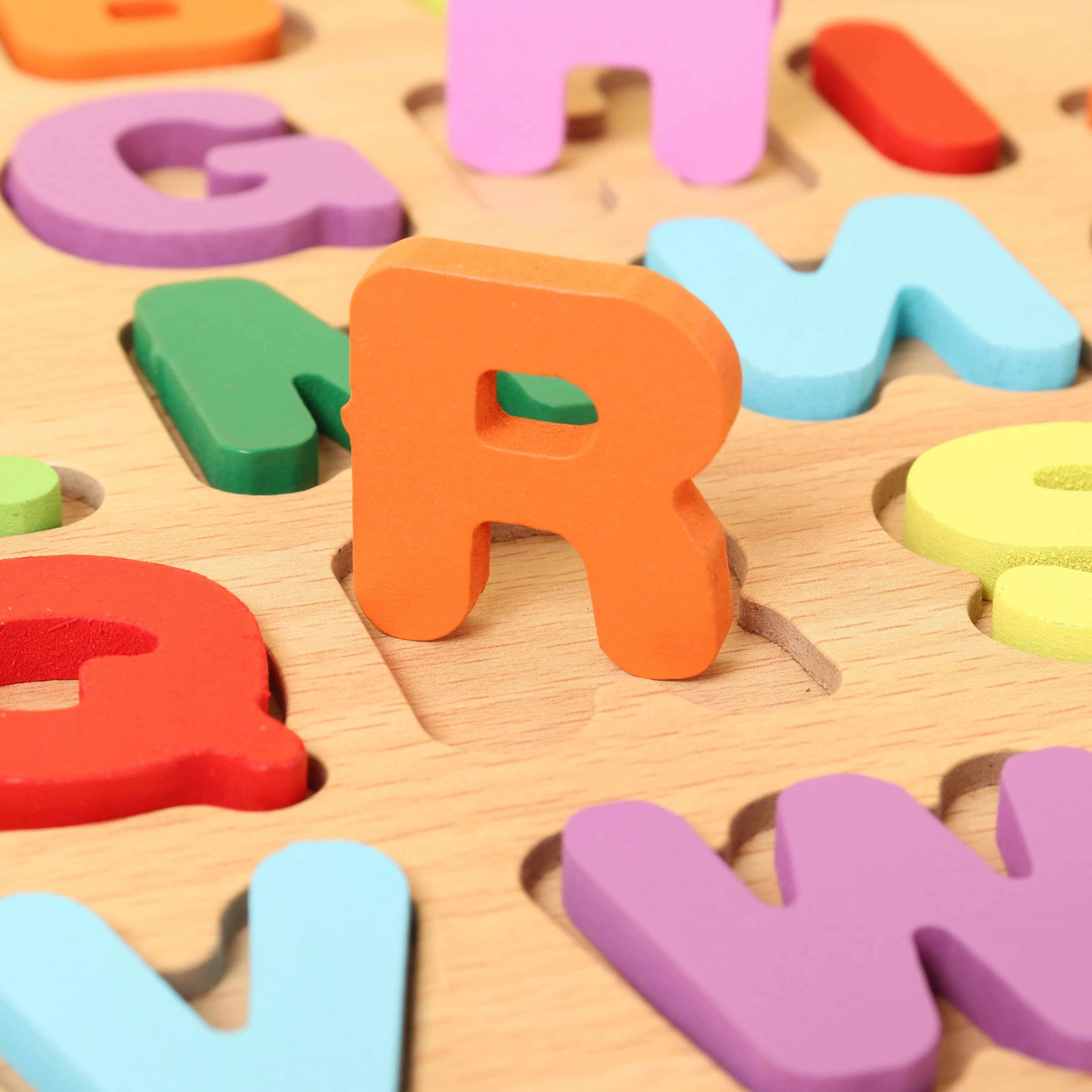 Puzzles en bois avec chiffres et Alphabet colorés, jeu de correspondance Intelligent pour enfants d'