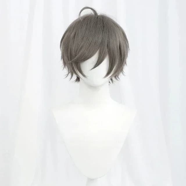 Perruque de Cosplay synthétique courte et lisse, blanc, vert, violet, marron, noir, bleu, gris, Oran