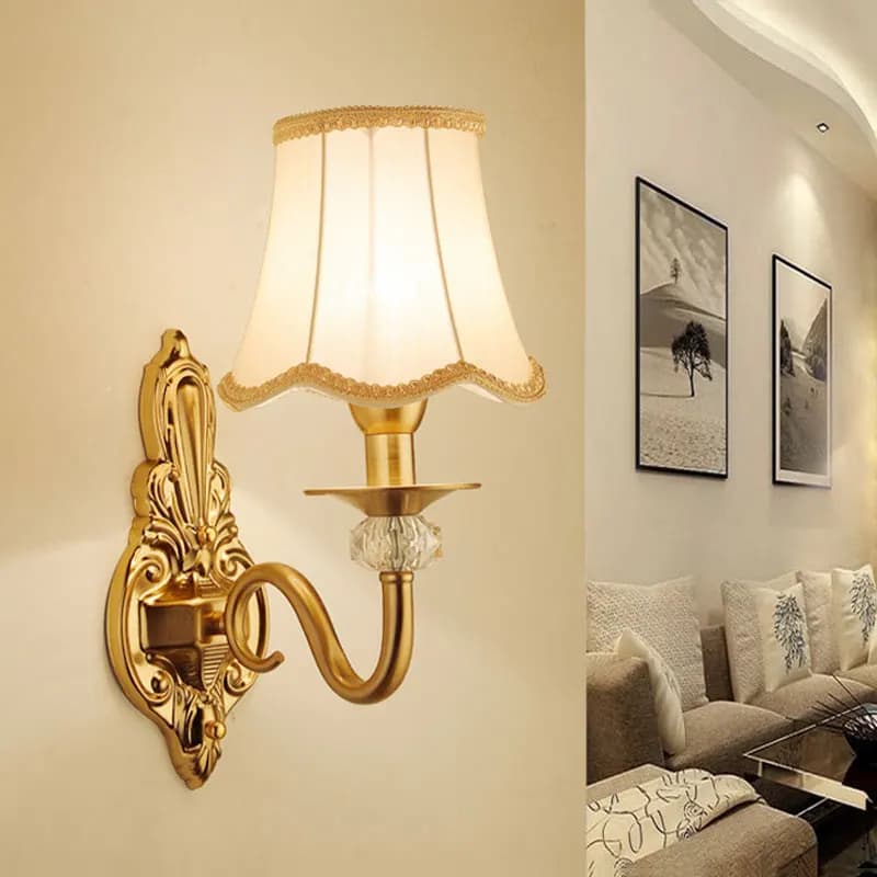 Applique murale en fer de style européen pour chambre à coucher, lampe de chevet en tissu, salon cré