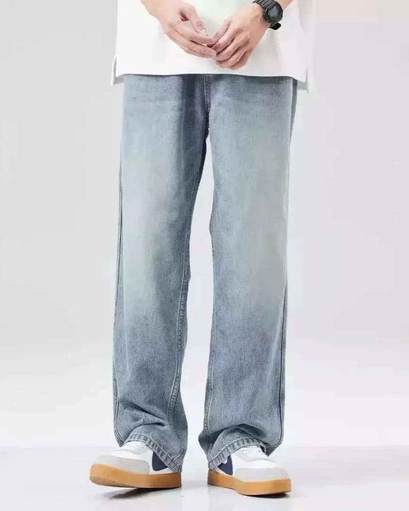 Nouveau jean couteau courbé pour hommes américain rétro lavé en détresse pantalon à jambes larges qu