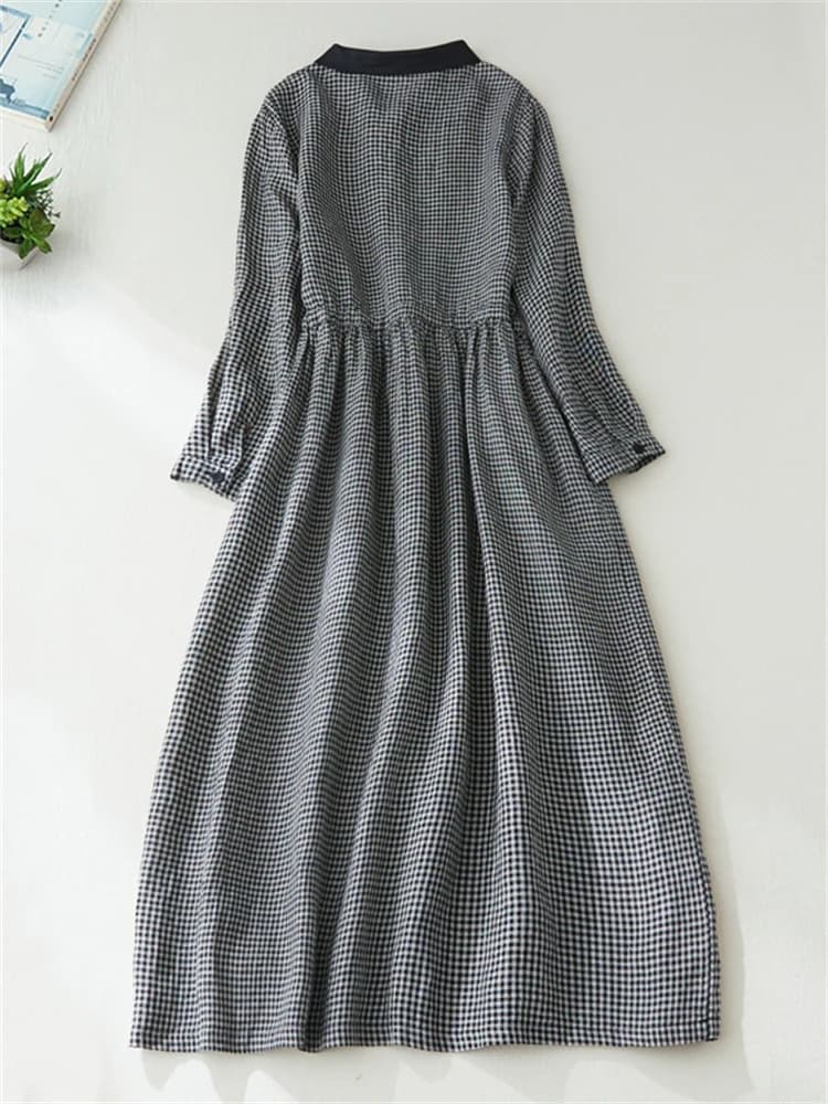 Robe longue décontractée pour femme, style japonais, patchwork noir et blanc à carreaux, collection 