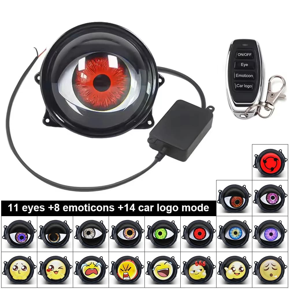 Diables Led yeux accessoires de voiture décoration Cool phares dynamiques télécommande lentilles led