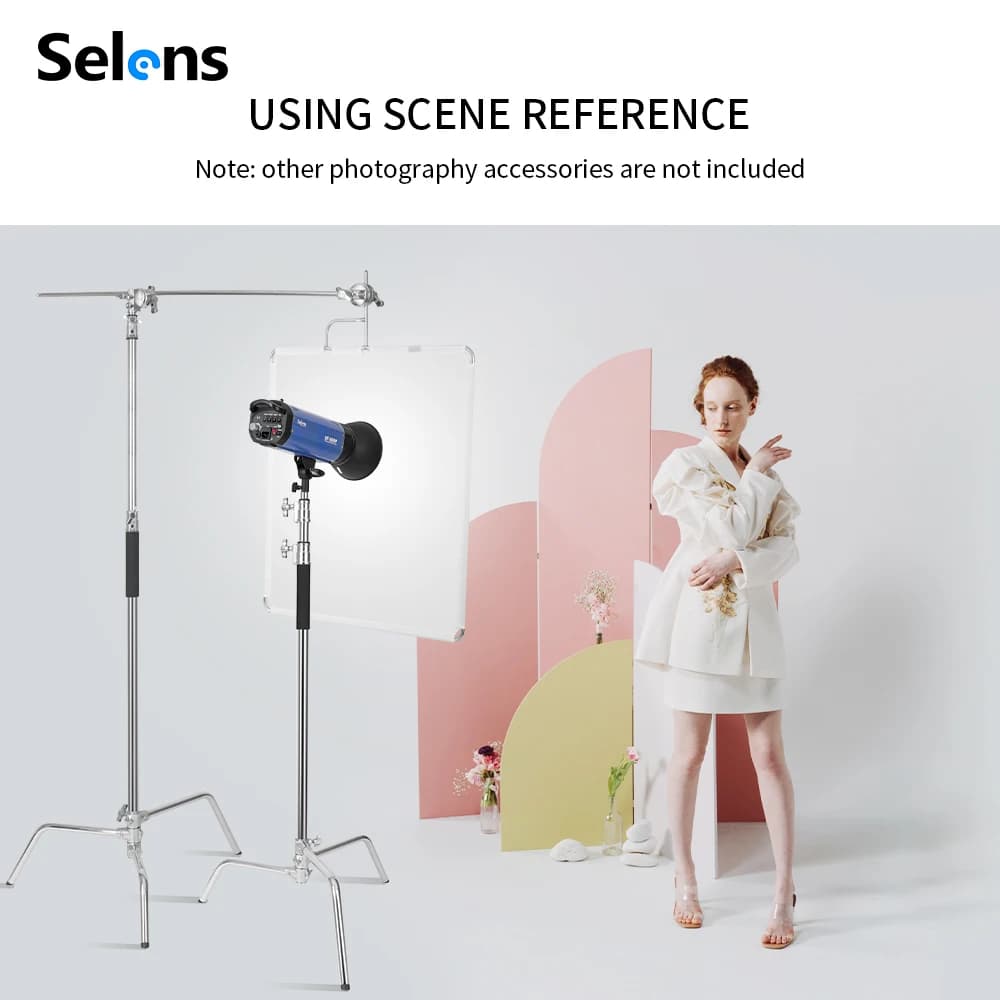Selens 330 cm support en C rotatif anti-dérapant en acier inoxydable support de lumière toile de fon