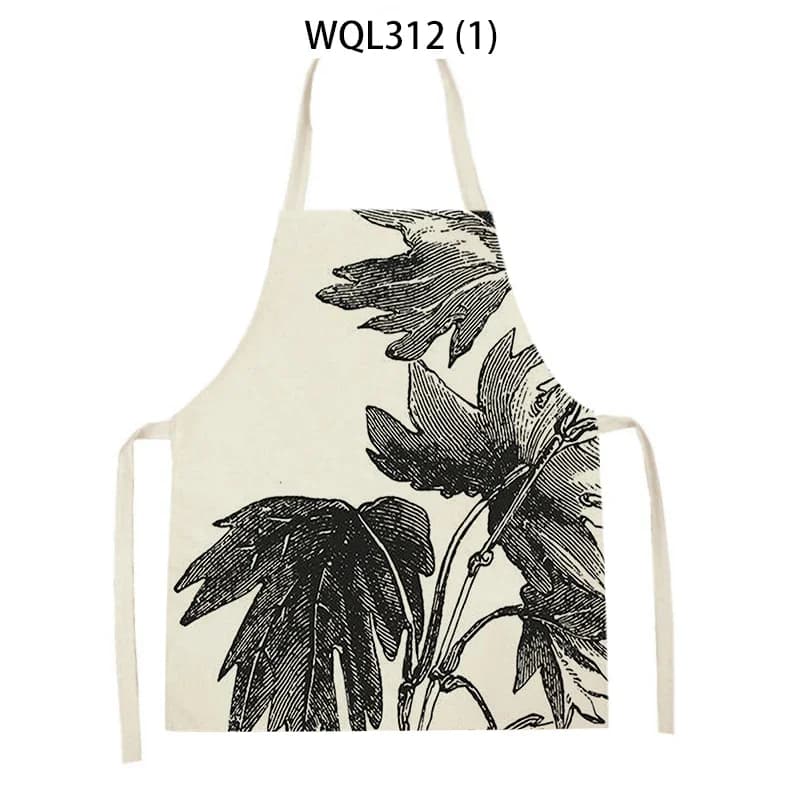 Tablier de cuisine en lin avec lettres et plantes, motif Animal, pour femmes, accessoires de cuisine