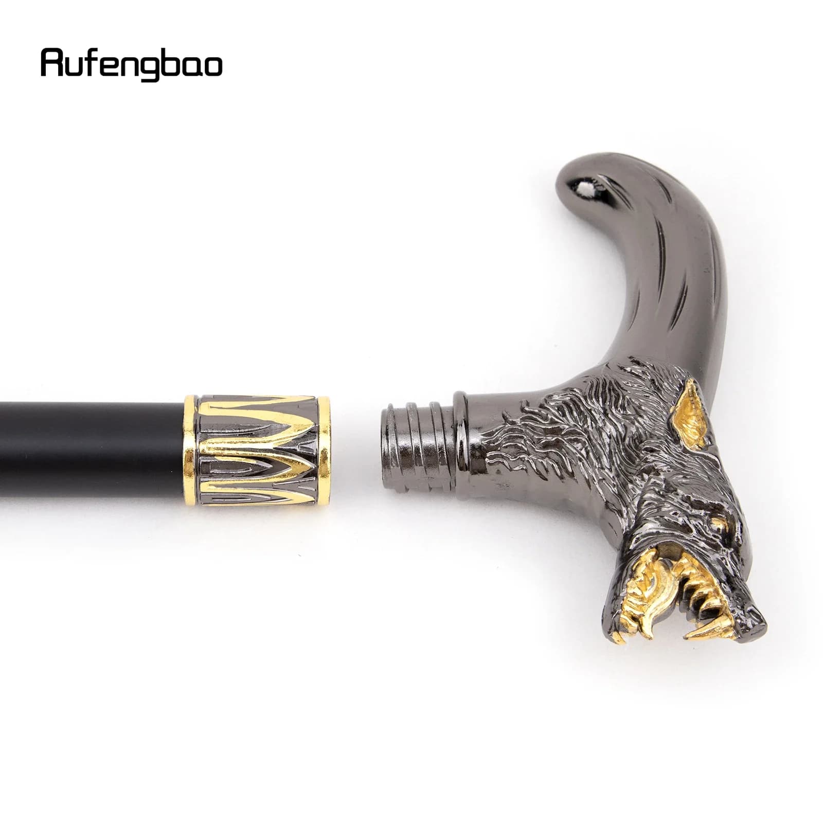 Tête de loup noir doré, canne de marche mordante, bâton de marche décoratif à la mode pour homme, bo