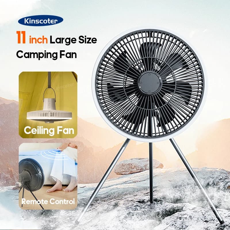 KINSCOTER Ventilateur de camping en plein air 10000 mAh, grand ventilateur de plafond de 11 pouces a