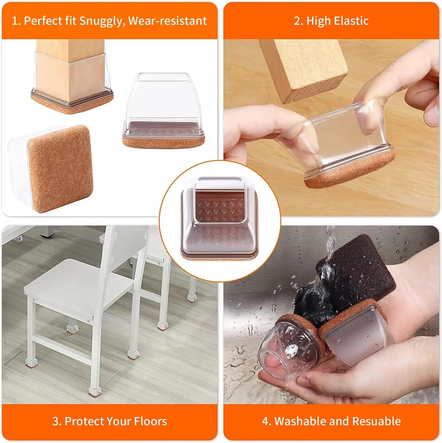 Capuchons de sol pour pieds de chaise en Silicone, 8 pièces, protecteurs rectangulaires avec couvre-