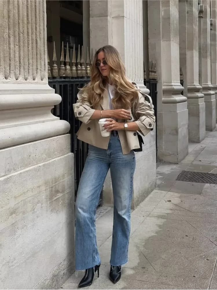 Manteau court décontracté pour femme à double boutonnage, style trench-coat de printemps, à manches 