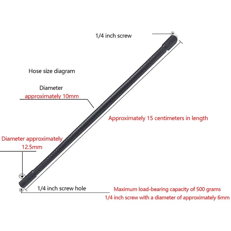 Tube d'extension de support de caméra, support de bras de tube flexible, filetage mâle à femelle, 1/