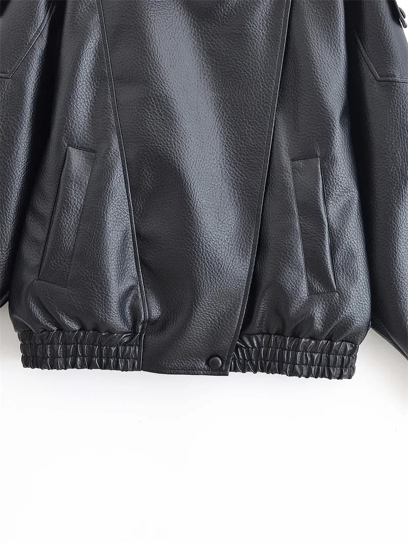 Veste femme automne 2025 nouveau noir à manches longues galets Faux cuir veste moto Style personnali