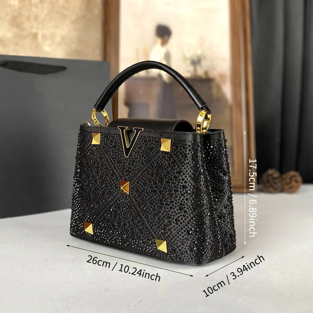 Brillant diamant Style sac à main 2025 nouveau sac pour femmes européennes et américaines Rivet eau 