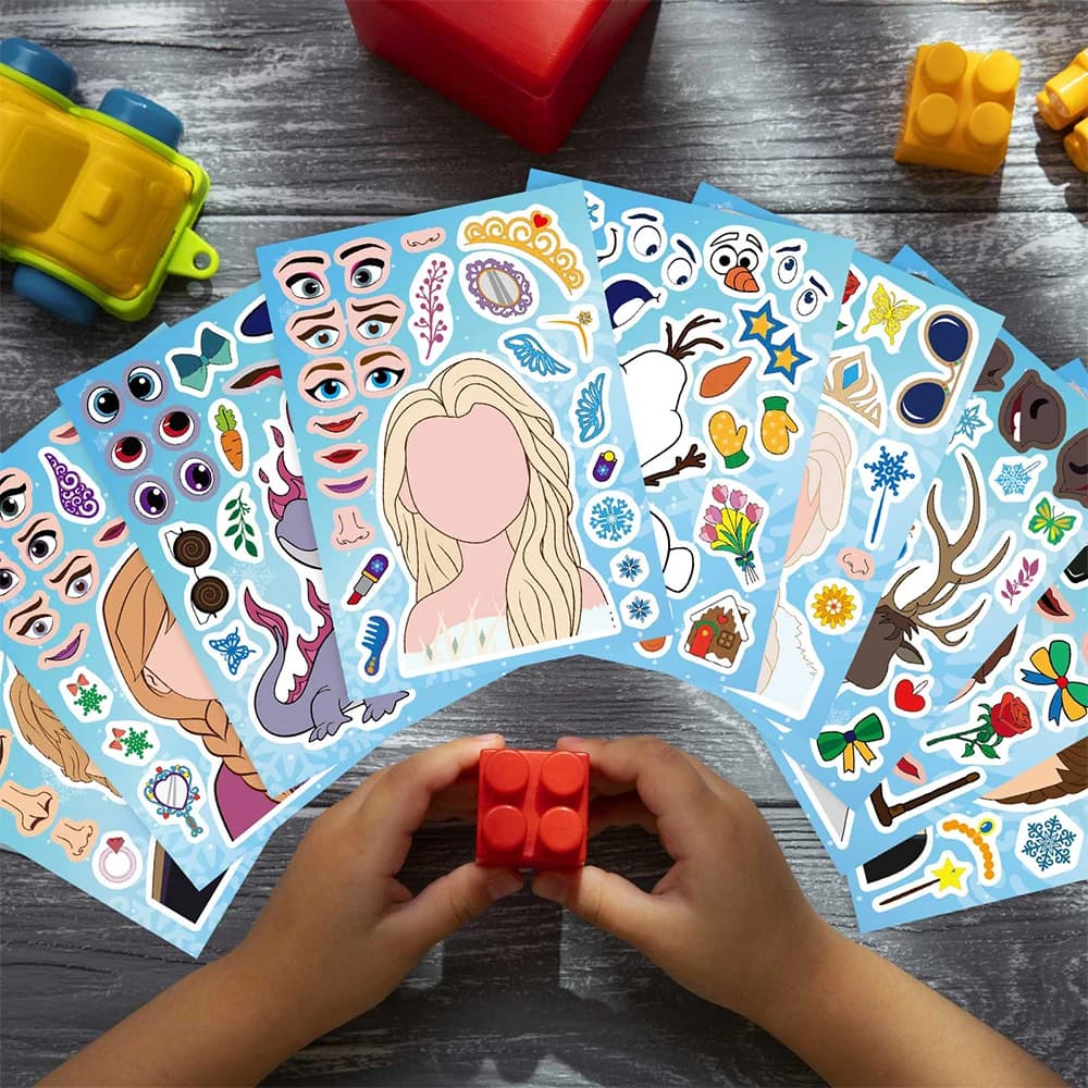 Autocollants Disney Frozen Anime Puzzle pour enfants, jeu de dessin animé, assemblage de décalcomani