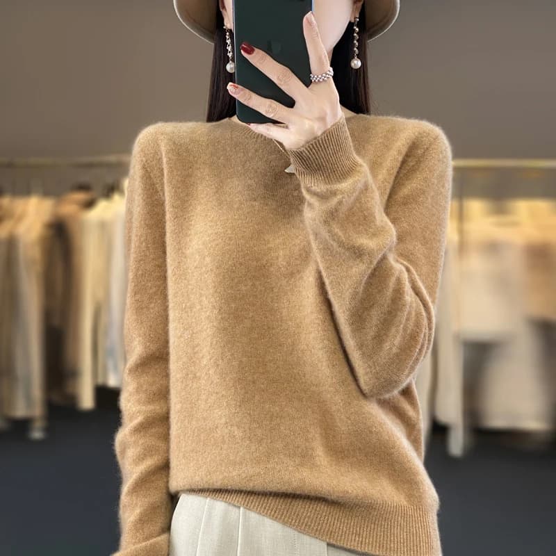 100% laine mérinos pull femmes col rond cachemire tricots femme pull automne hiver décontracté hauts
