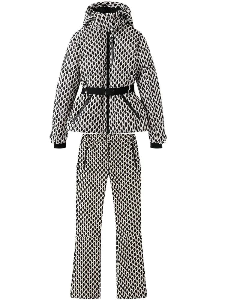 2025 femmes hiver à capuche rembourré Sport Parkas pantalon 2 pièces ensemble ceinture femme élégant