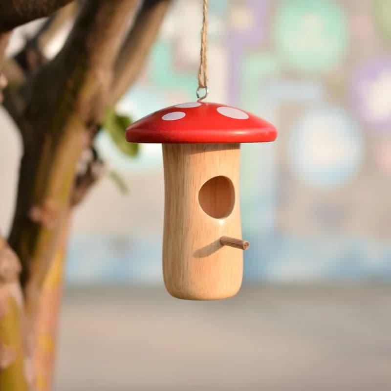 Maison de colibri en bois naturel, accent de colibri, mangeoire à oiseaux sauvages, jardin extérieur