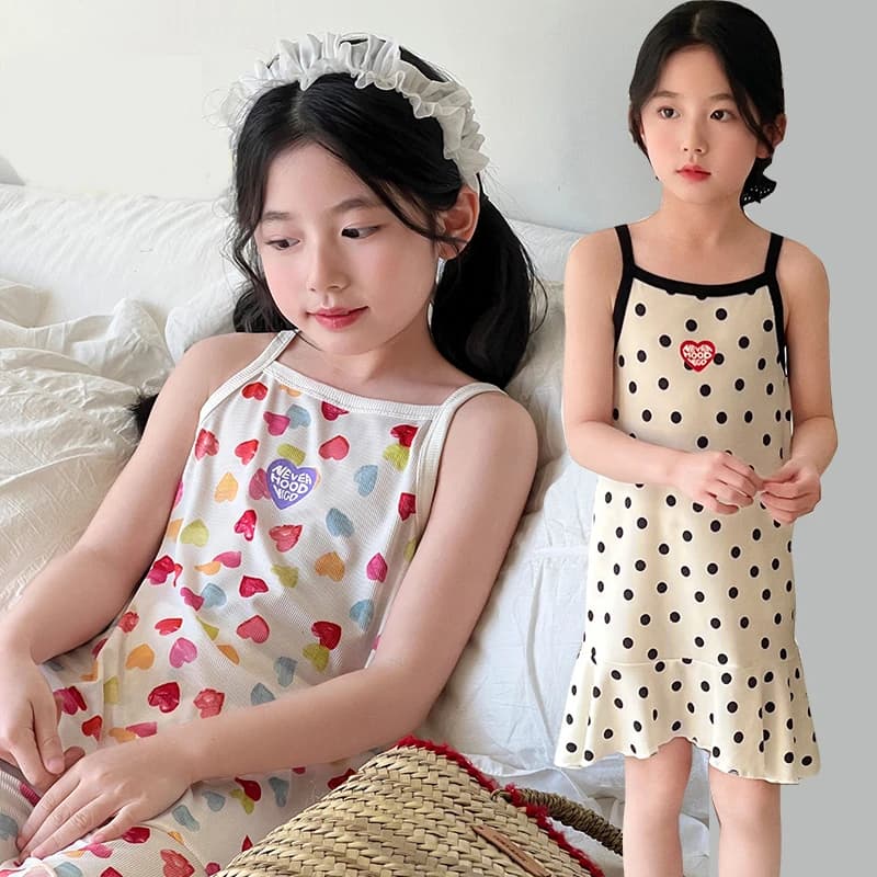 Robes d'été en coton pour filles Robes de mode pour enfants Robes fines à licou pour filles Robes à 