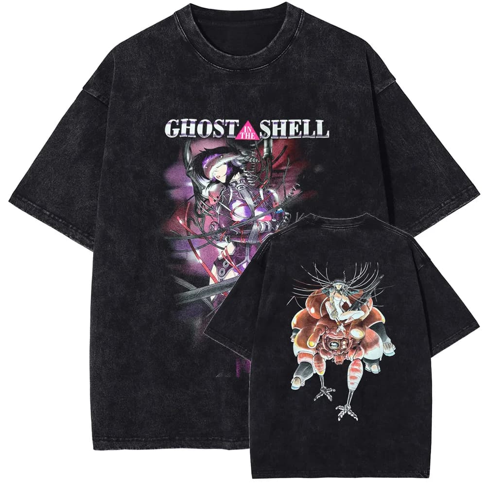 Ghost in the Shell Manga imprimé T-shirt pour hommes femmes vêtements Vintage lavé surdimensionné T-