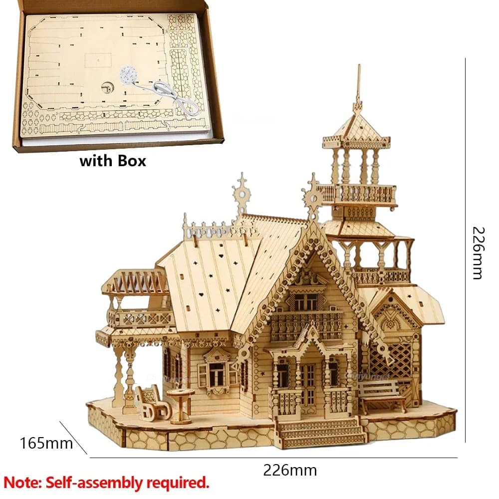 Kit de Modélisme 3D en Bois DIY Villa avec Lumières, Puzzles Château, Jouet d'Assemblage pour Enfant