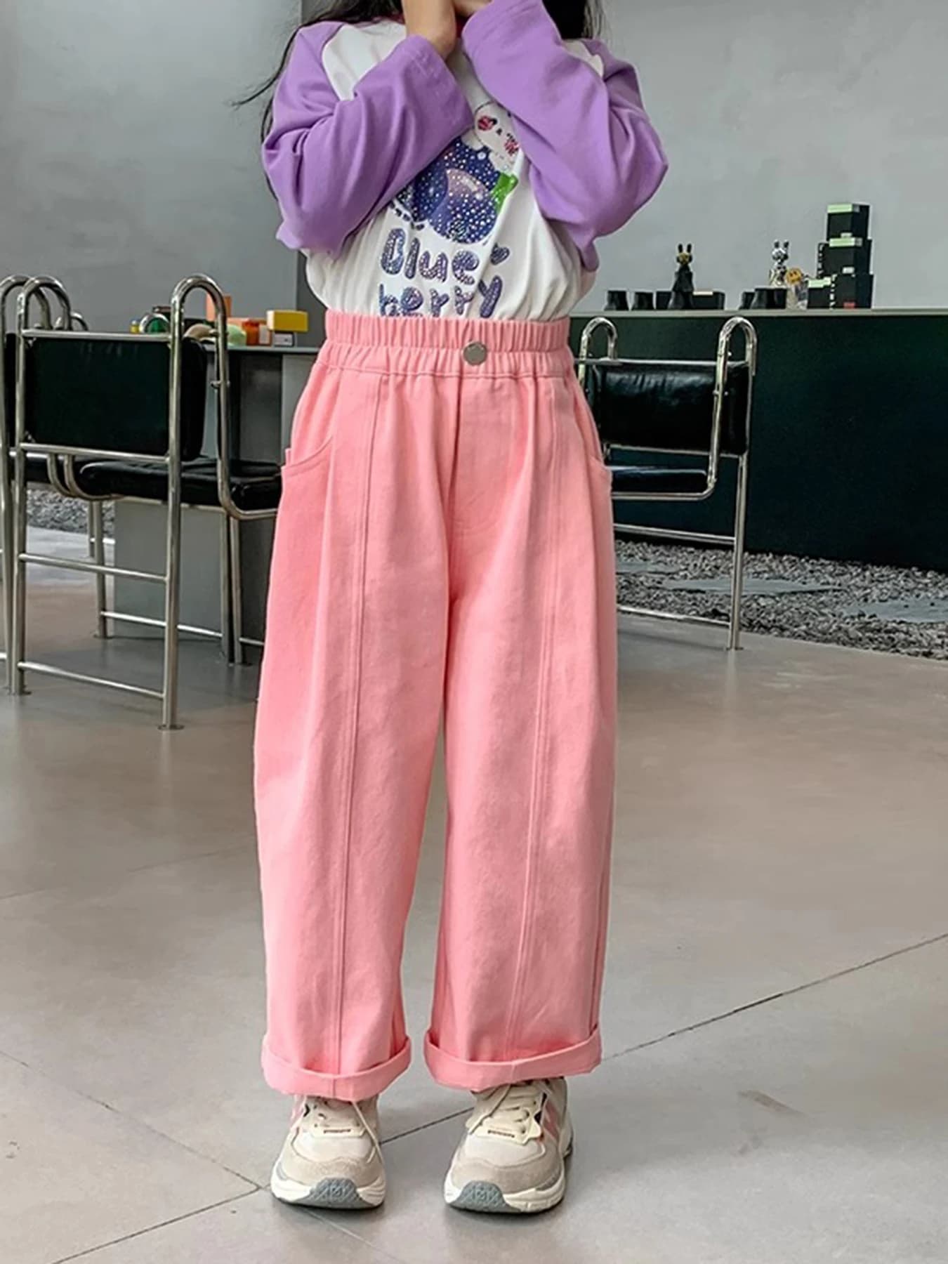 Pantalons à jambes larges en coton pour filles, pantalons décontractés de printemps, vêtements de sa