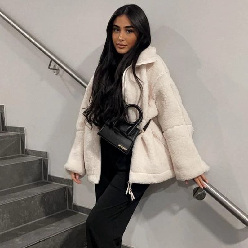 Manteau long surdimensionné ours en peluche pour femme, veste d'hiver en fausse fourrure, haut à man