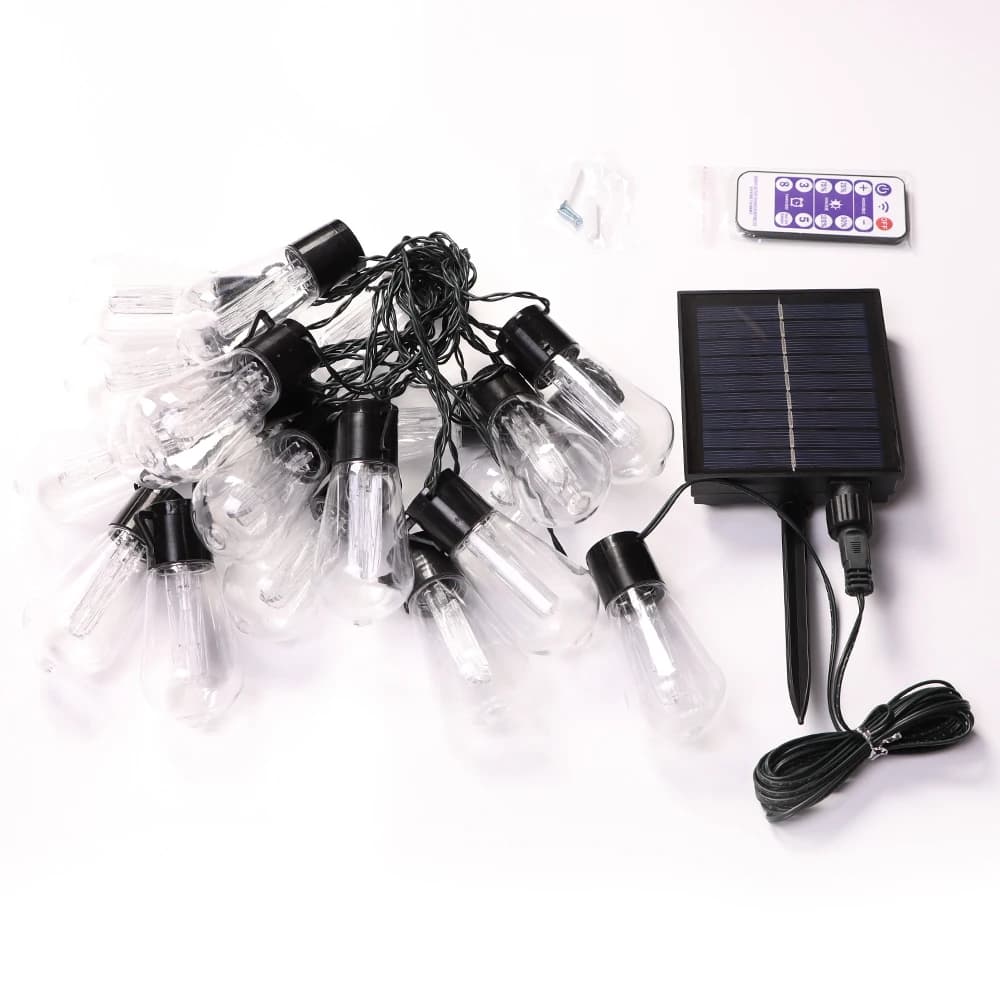 Guirlande solaire haute luminosité, 20 pieds (8M), 20 ampoules incassables, étanche S14 LED, guirlan