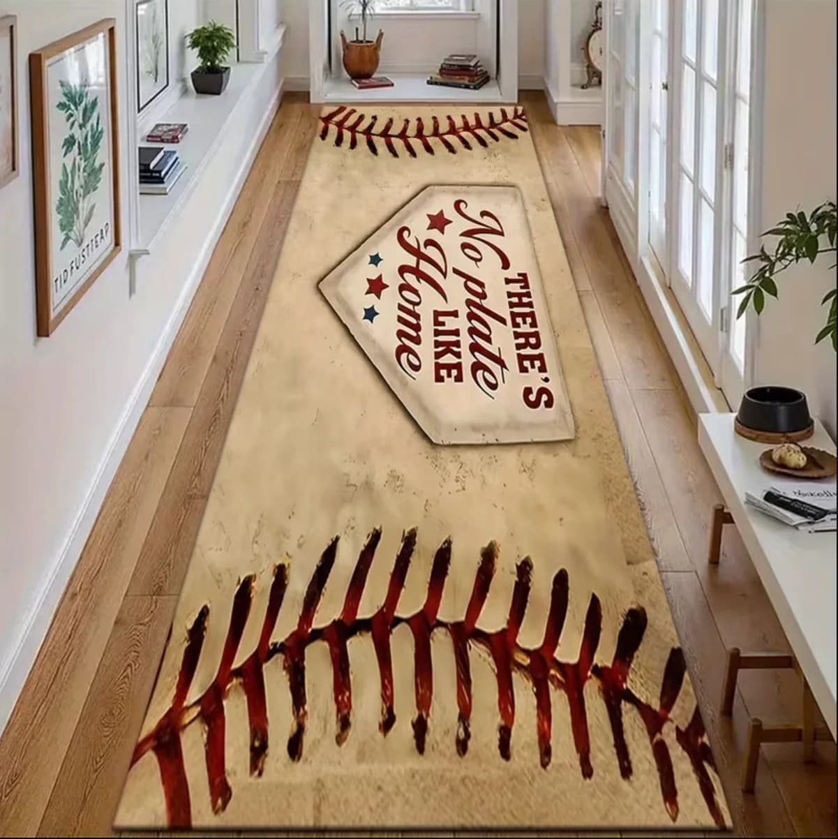 Tapis de couloir à thème baseball, tapis rétro, « Il n'y a pas de lieu comme la maison », antidérapa