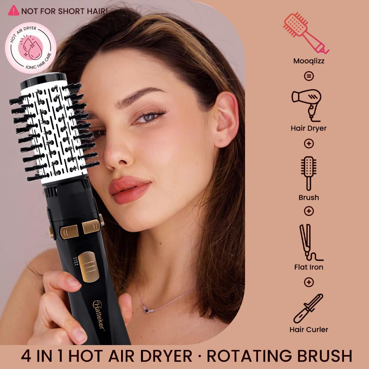 Hatteker EU 4 têtes sèche-cheveux brosse à Air chaud vent fort électrique lisseur bigoudi rouleau pe