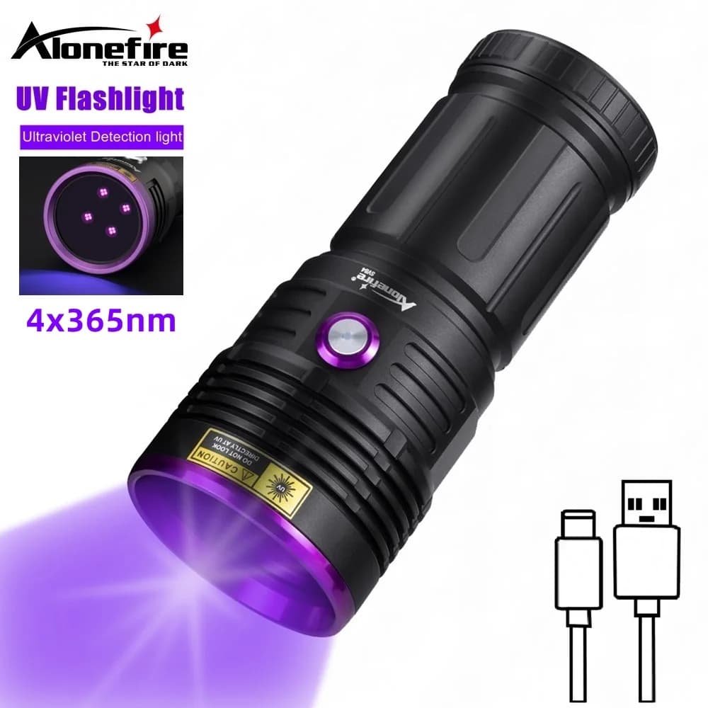 Lampe de poche ultraviolette UV haute puissance 80W 365nm, Rechargeable par USB, torche à lumière no
