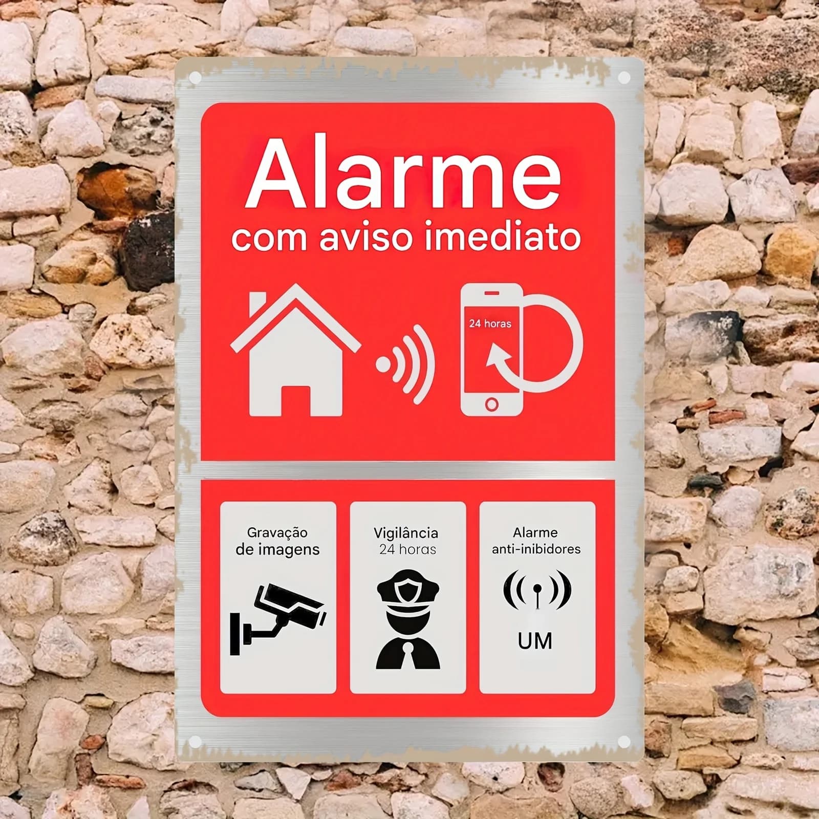 Panneau métallique vintage portugais « Alarme avec avertissement immédiat », décoration murale d'ala