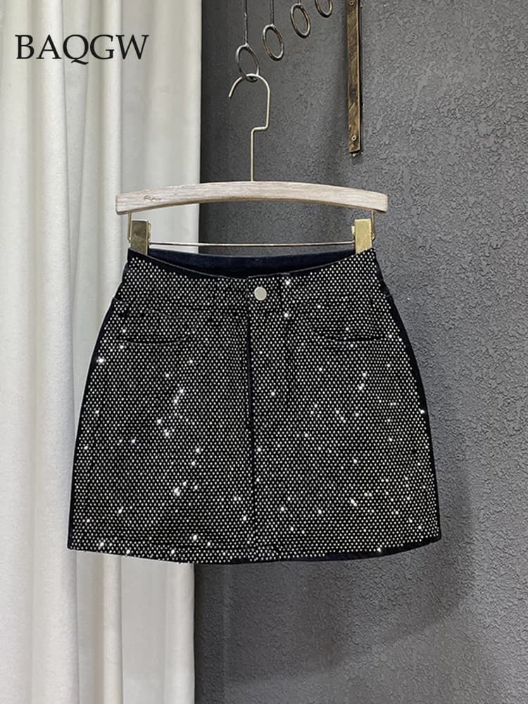 Jupe Trapèze en Denim pour Femme, Streetwear Taille Haute, Couleur Unie, Coupe Slim, Hanches Rondes,