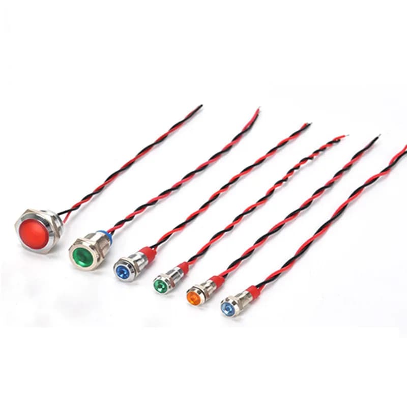 Indicateur métallique LED avec fil 3v 5v 12V 24V 220V, voyant d'avertissement, rouge, bleu, jaune, v