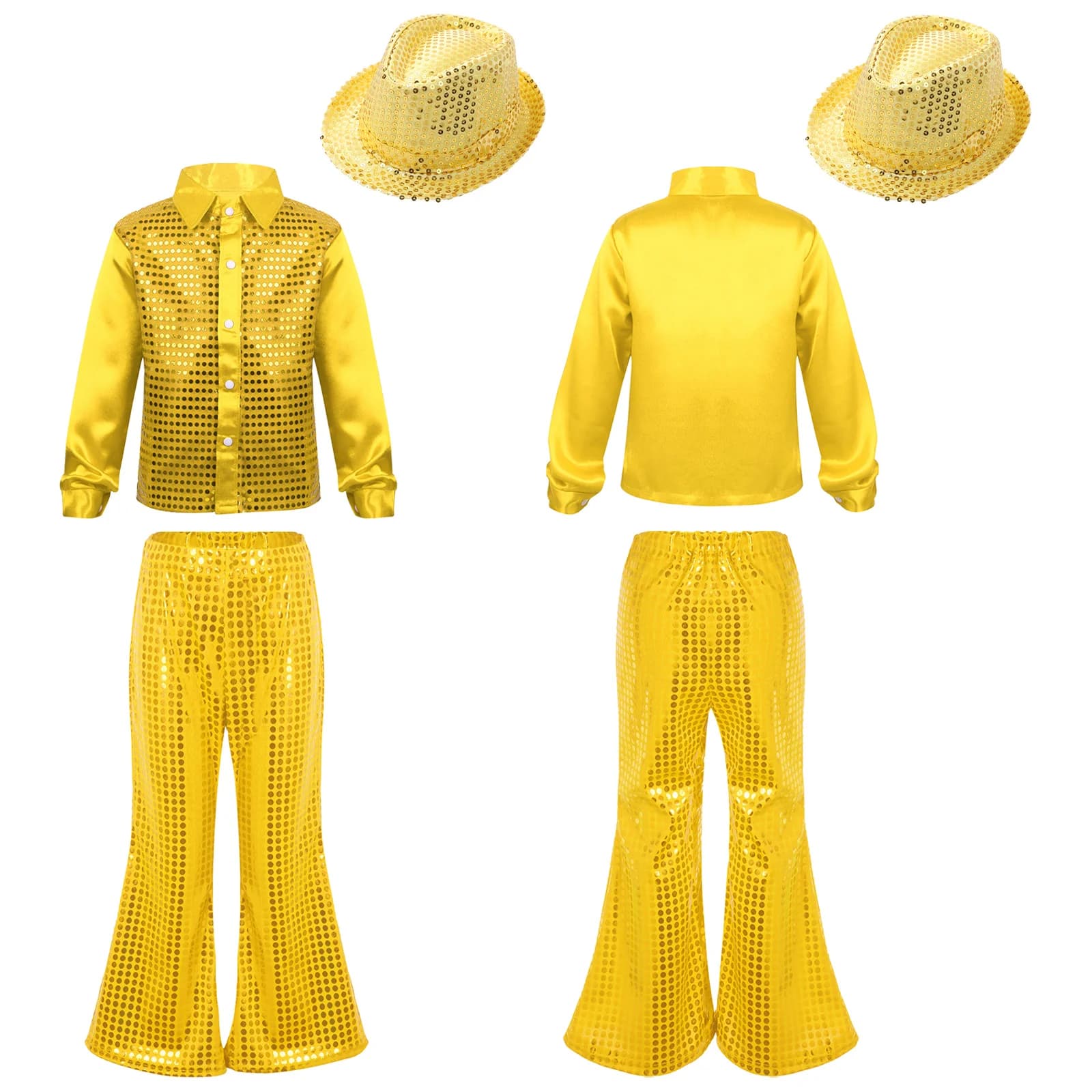 Costume de danse Disco pour filles et garçons, ensemble de tenues de spectacle d'halloween, chemise 