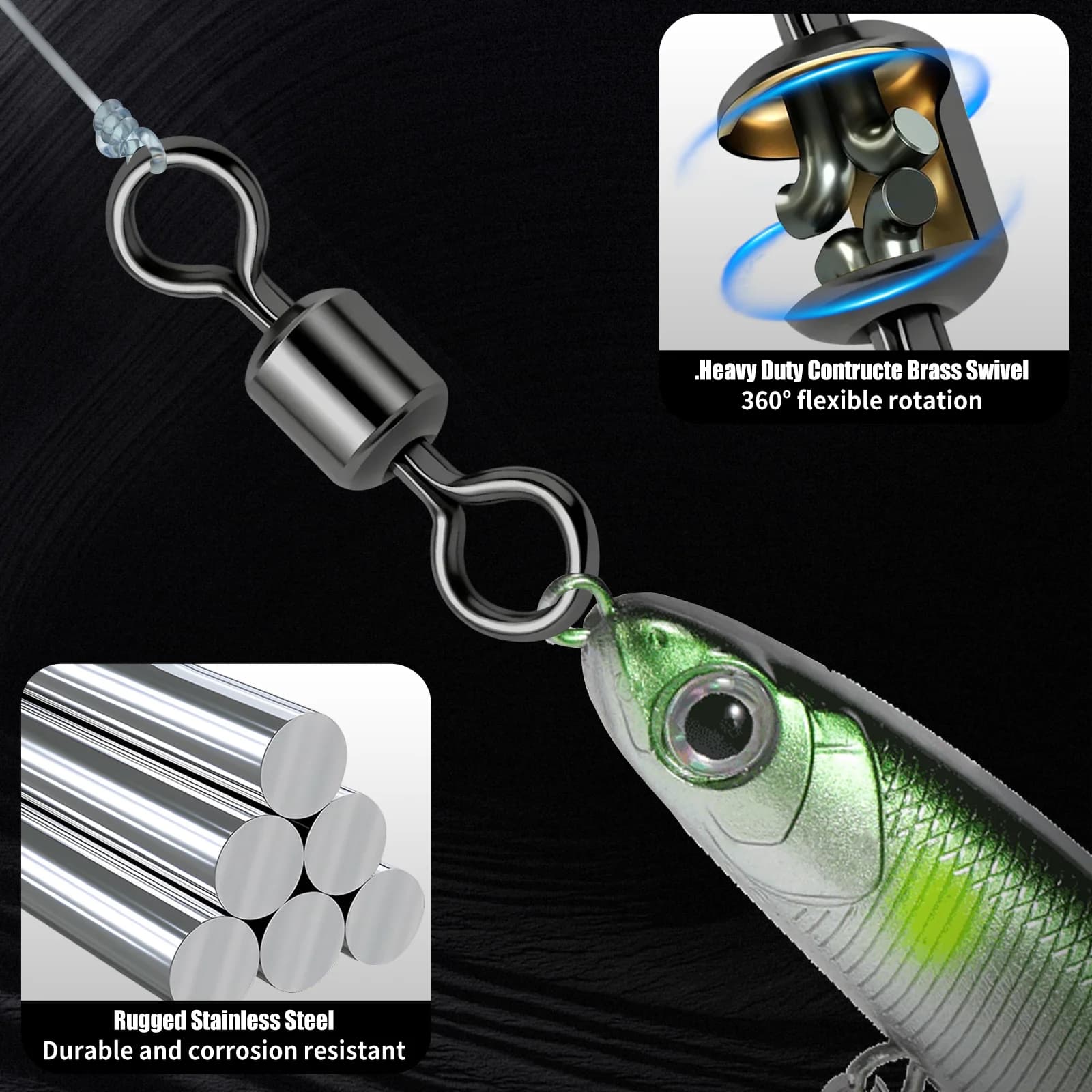 FishTrip-Pivots à baril roulant en acier inoxydable, émerillons de pêche, matériel d'eau salée, dégr