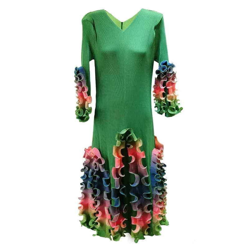ANLAN mode col en v robe pliée pour les femmes 2025 nouveau Design de haute qualité coloré lisière f