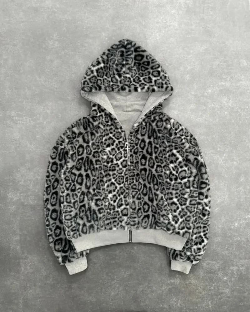 Vêtements léopard double face en automne et en hiver, original Kuaku rétro élégant, sweat à capuche 