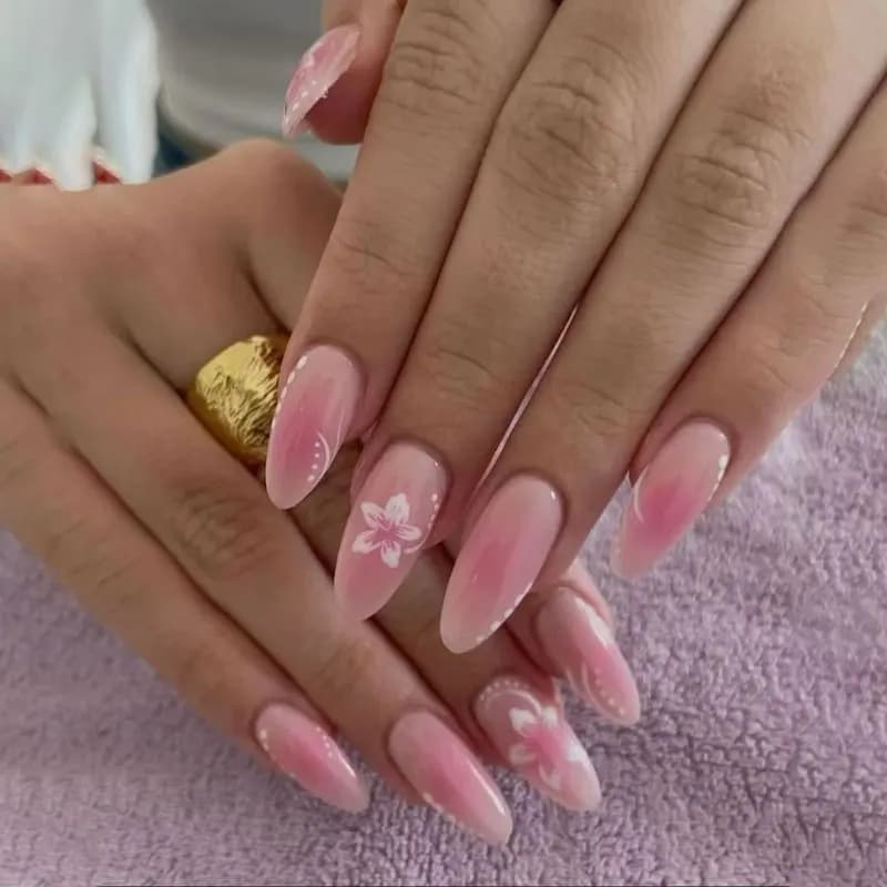 Faux ongles de Style français rose, fleur blanche imprimée, tête carrée courte, à pression, simples,