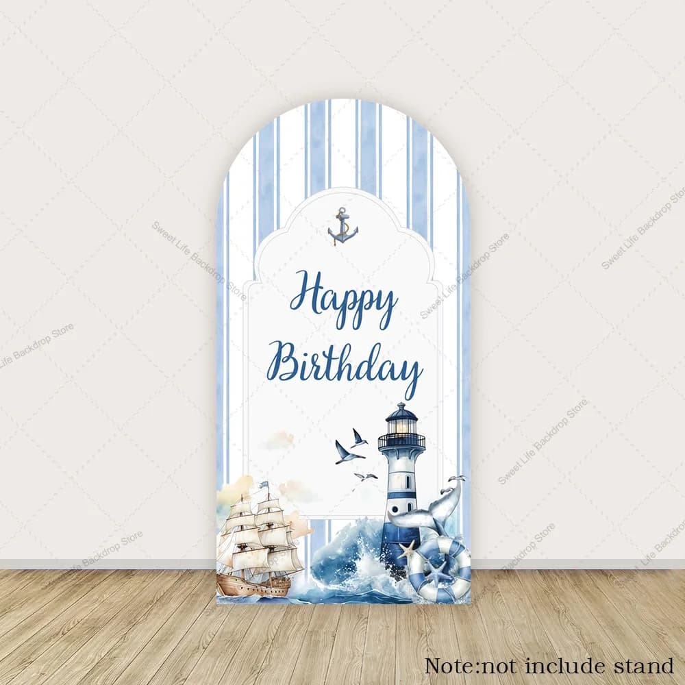 Toile de fond sur le thème de la mer, bleu, phare, baleines, bandes, décoration de fête de naissance