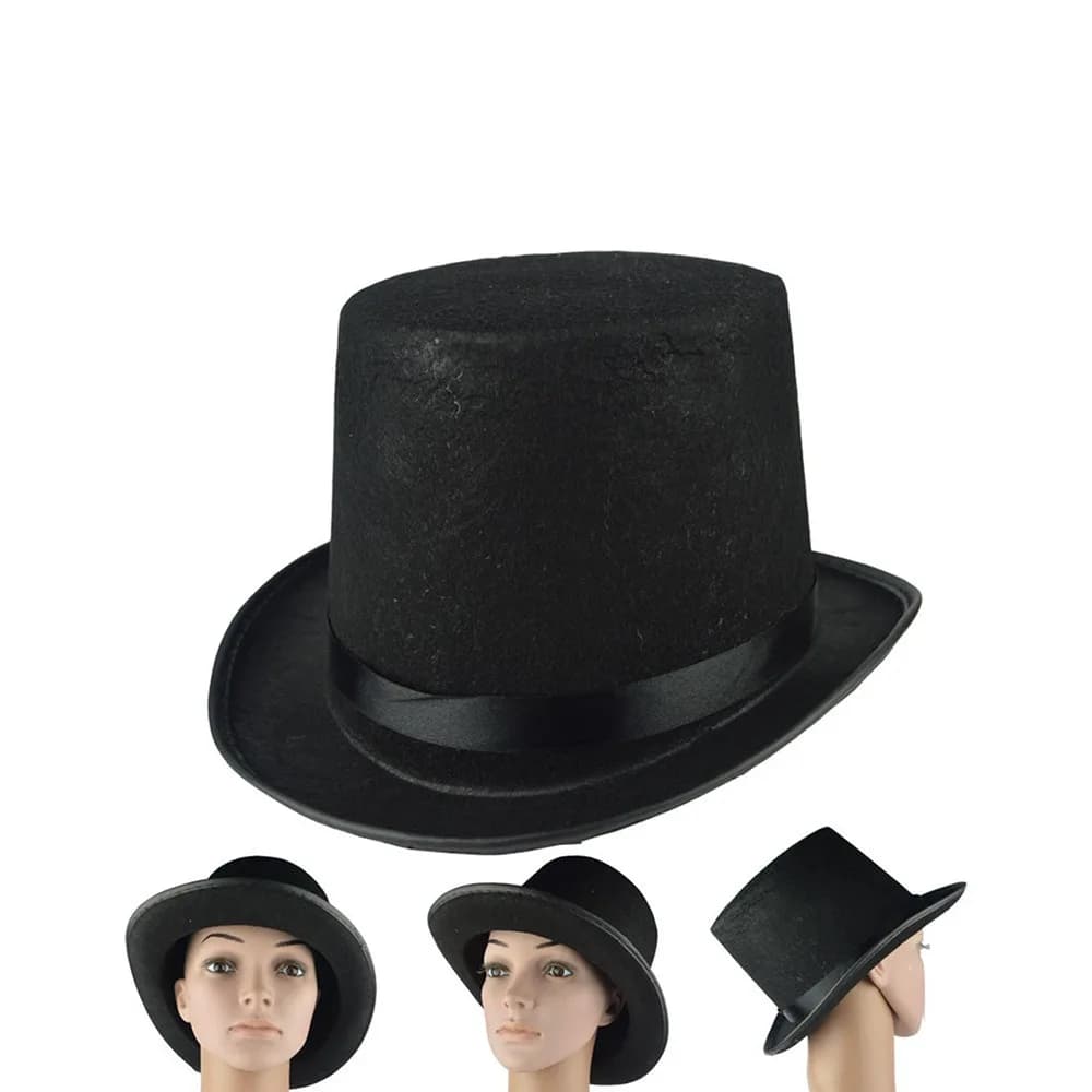Chapeau haut-de-forme noir pour enfants et adultes, chapeau de magicien pliable de luxe, accessoire 