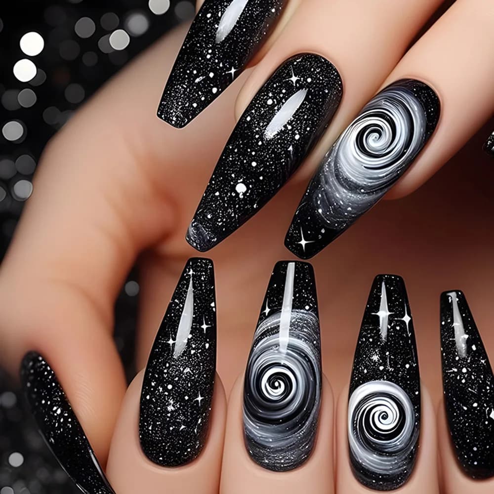 24 pièces/ensemble faux ongles mi-longs carrés ballet ongles conseils paillettes ciel étoilé lune ét