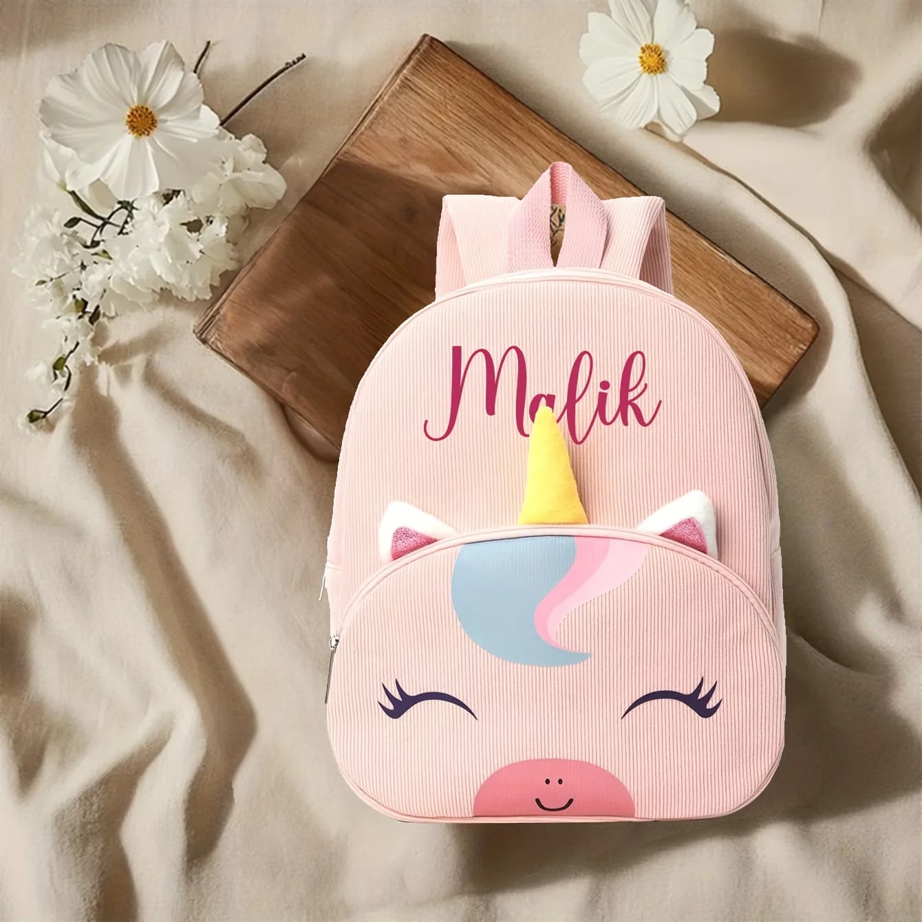 Sac à dos personnalisé licorne pour enfants |   Dessin animé mignon, brodé |   Cadeau d'hiver de Noë