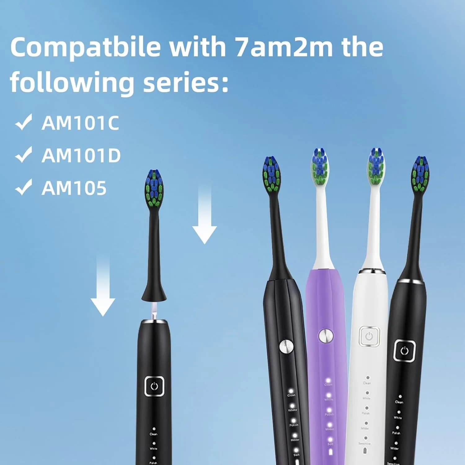 Têtes de brosse de rechange pour brosse à dents électrique sonique 7AM2M AM100/AM101/AM105/AM111, bu
