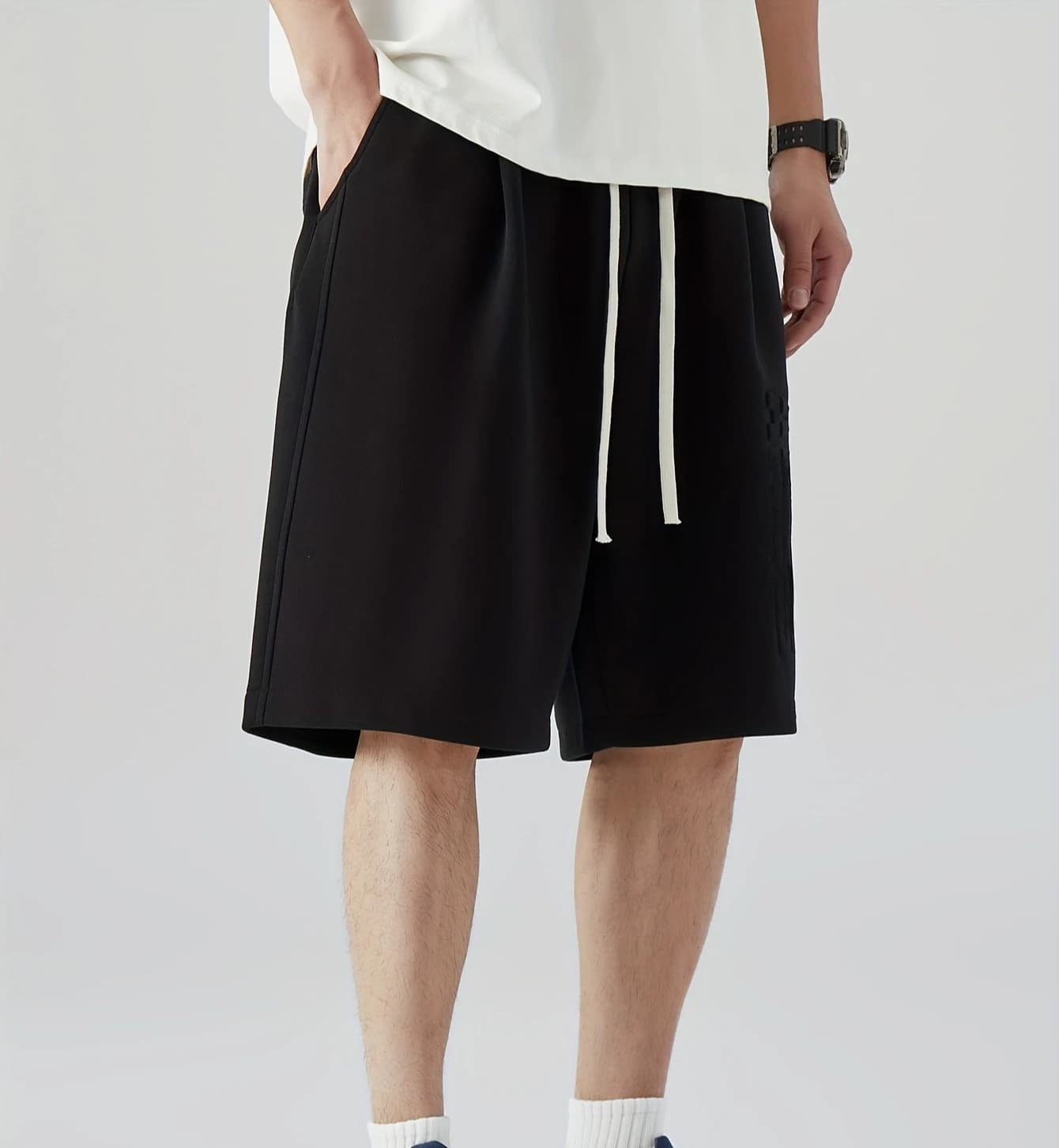 Pantalon unisexe ample style streetwear pour homme, longueur mi-cuisse, idéal pour le skateboard et 