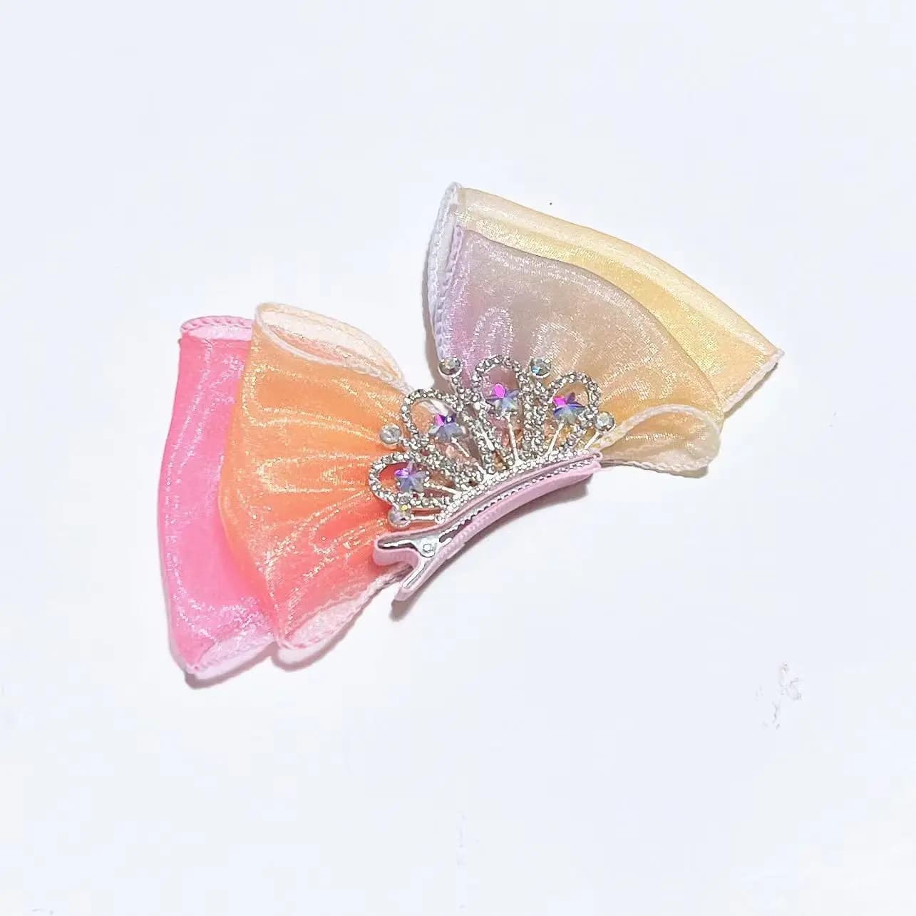 Nœuds de cheveux arc-en-ciel Pastel, dégradé de couleur, couronne de princesse, épingle à cheveux su
