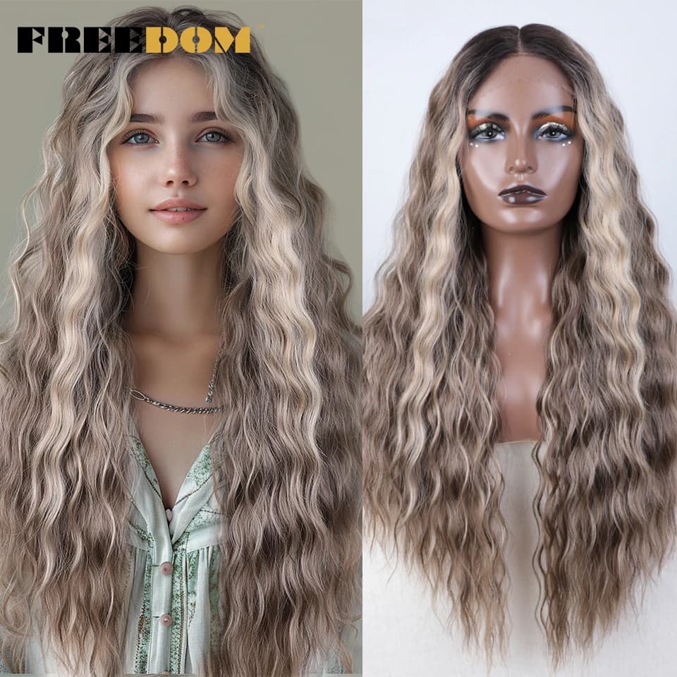 FREEDOM – perruque Lace Front Wig synthétique ondulée longue et profonde, perruque Lace Wig blonde o