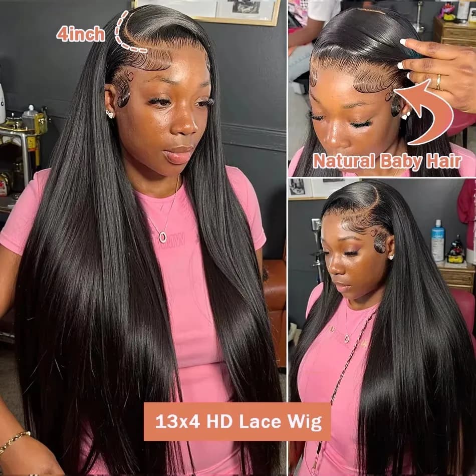 38 40 Inch 13x6 Bone Straight HD Transparent Lace Front Wigs 13x4 Lace Frontal Wig For Black Women B