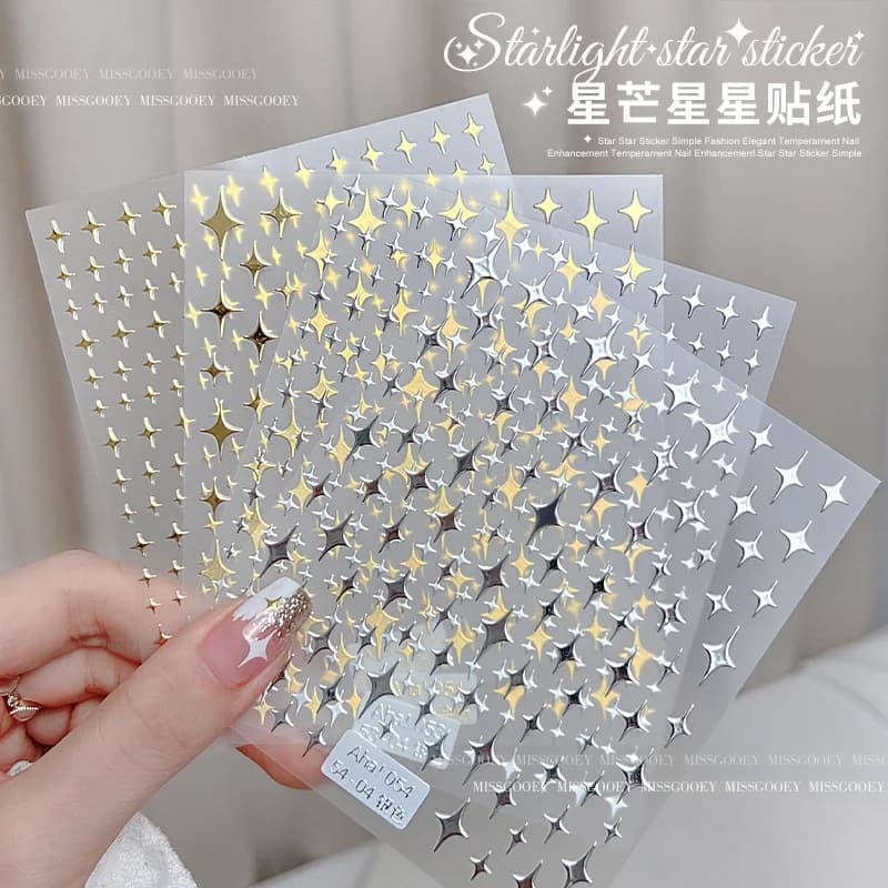 Autocollants 3D étoile or argent pour Nail Art, décalcomanies croissant de lune noir et blanc, autoc