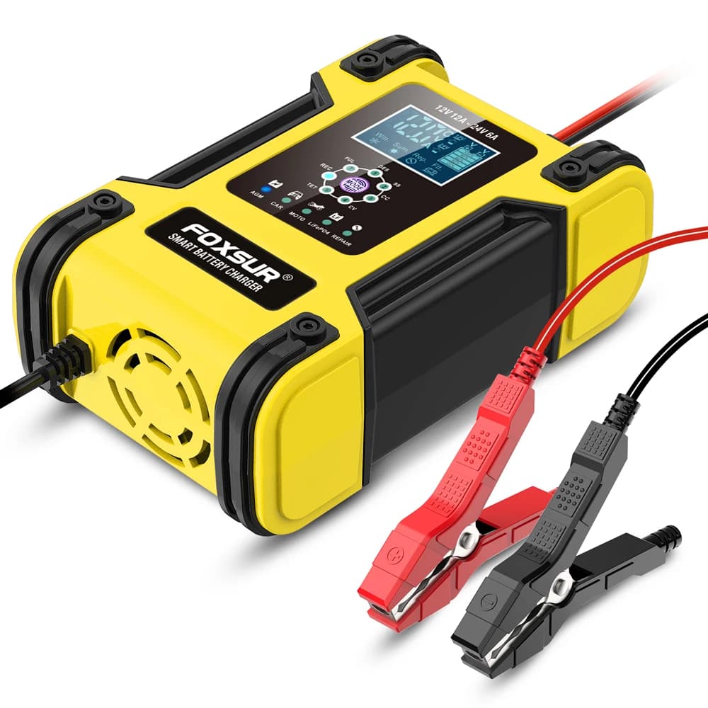 Foxsur chargeur de batterie de voiture entièrement automatique 12V 12A chargeur de batterie à affich