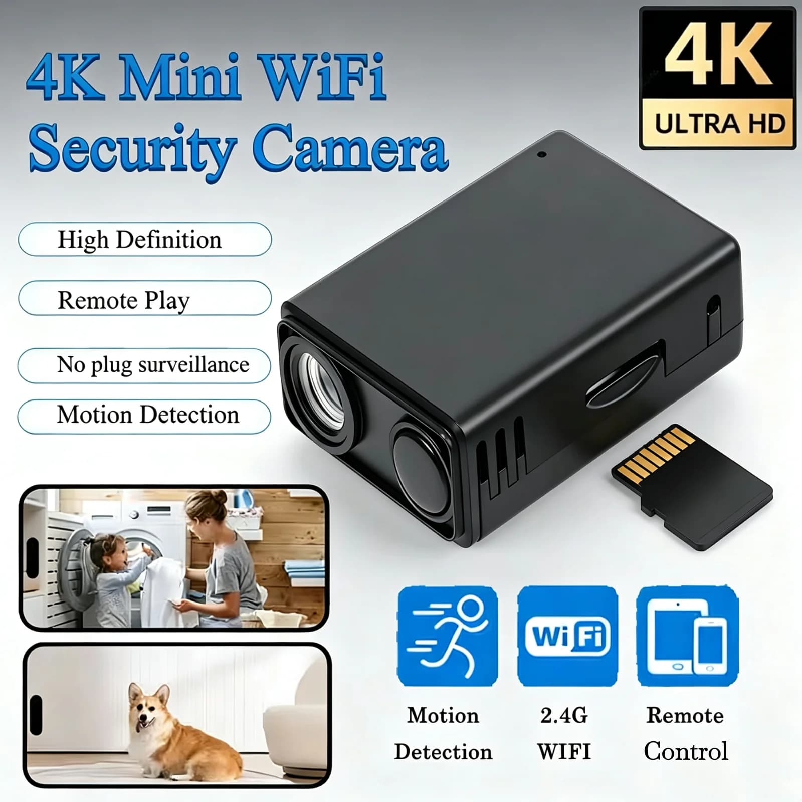 Nouvelle caméra HD 4K WiFi sans fil, moniteur de vision nocturne, détection de mouvement à distance,