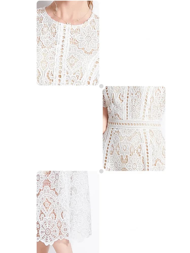 SMTHMA-Robe longue en dentelle évidée pour femme, manches courtes, élégante, mi-longue, haute qualit